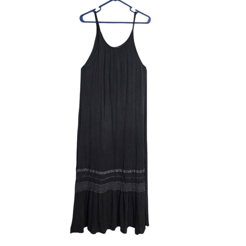 MILLENNIUM Grey Crinkle Midi Dress Tiered Minimalist Lagenlook Size L - Picture 2 of 7